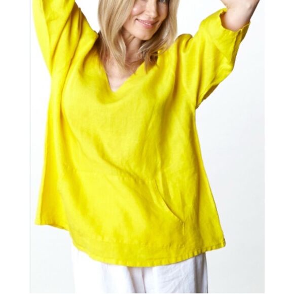 Bryn Walker lagenlook oversized linen yellow top size Medium - Picture 1 of 9